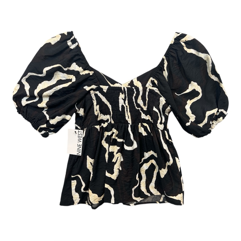 Nine West Women's Babydoll Black and White Short Balloon Sleeves Top, Size XS - Picture 9 of 11